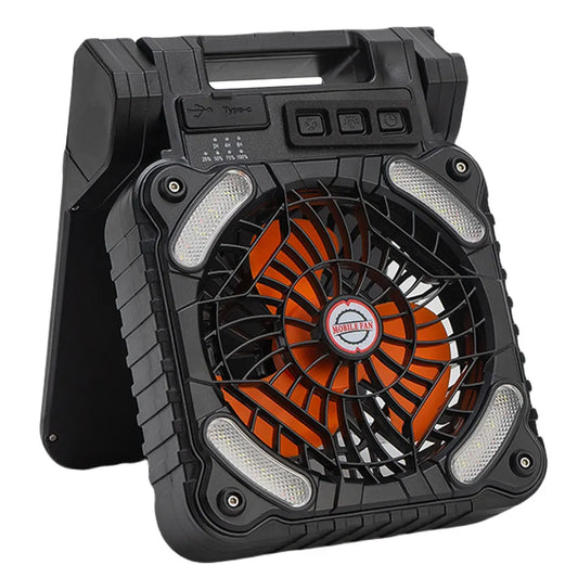 Solar Fan with Light – 5200mAh Battery, 4 Speeds